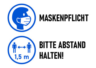 Poster - Set of Round Sticker Icons for Coronavirus Measures in German including 