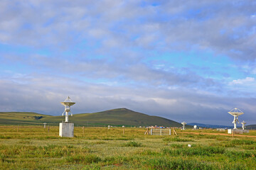Wall Mural - radio telescope observatory and the blue sky white clouds
