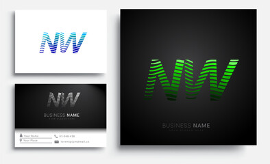 initial letter logo NW colored green and blue with striped set, Vector logo design template elements for your business or company identity