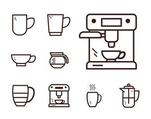 Sticker - coffee line style set icons vector design