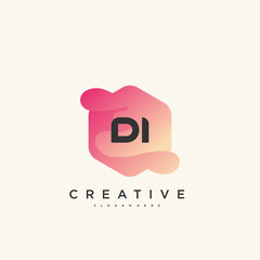 DI Initial Letter logo icon design template elements with wave colorful