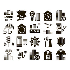 Aufkleber - Smart City Technology Glyph Set Vector. Smart City Tool Traffic Lights And Drone Delivery, Solar Battery And Eco Energy Plant Glyph Pictograms Black Illustrations