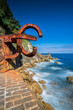 San Sebastian Ondarreta beach, La Concha bay.Cantabrian Sea, Basque Country, Spain, Euskadi, sculpture "Comb of the wind