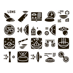 Poster - Contact Lens Accessory Glyph Set Vector. Contact Lens On Finger, Eyedropper With Liquid, Eye Tool Information On Computer Screen Glyph Pictograms Black Illustrations