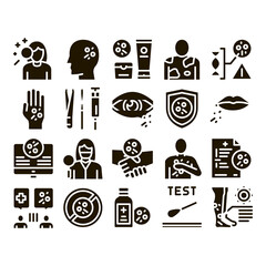 Poster - Dermatology Skin Care Glyph Set Vector. Dermatology Rash On Hands And Head, Lips And Leg, Body Protection Cosmetic Cream Glyph Pictograms Black Illustrations