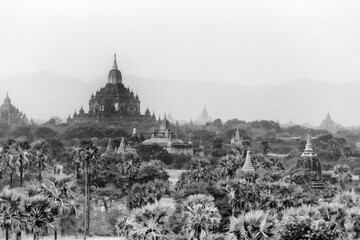 Bagan landscape, with his pagoda, temple and stupa seeing along a boat tour and a balooning experience