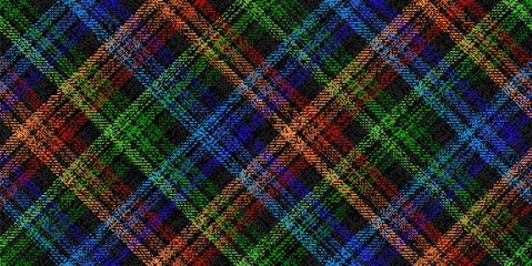 Poster - ragged old dark seamless pattern neon rgb colors tartan ornament for textile texture with lost threads	