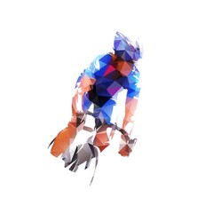 Wall Mural - Cycling. Low polygonal road cyclist front view. Abstract geometric isolated vector illustration