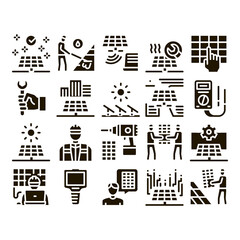 Canvas Print - Solar Energy Technicians Glyph Set Vector. Solar Energy Battery And Panel, Alternative Power Technology, Installation And Repair Glyph Pictograms Black Illustrations