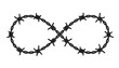 Barbed wires twisted like Infinity sign. Vector tattoo design with editable outlines.