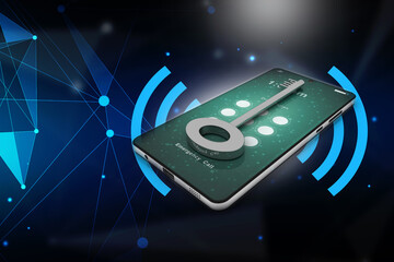 Poster - Smartphone key security concept. 3D illustration