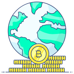 Wall Mural - 
Globe with bitcoins, global invest concept icon
