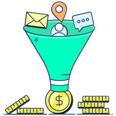 Sticker - 
Sales funnel icon style, vector if marketing filtration 
