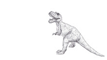 Abstract Huge Roaring Tyrannosaurus Rex Isolated In White Background. Polygonal Sketch 3d Dino Consists Of Black Lines, Dots And Triangles. Vector Animal Hand Drawing Concept