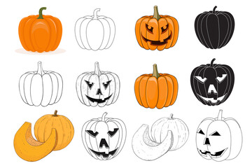 Wall Mural - Pumpkins set. Black and white sketch isolated