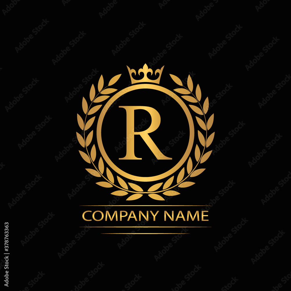 Golden Letter R laurel wreath template logo Luxury gold letter with ...