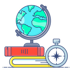 Wall Mural - 
Books with globe symbolizing geography icon
