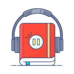 Poster - 
Trendy flat design of book with headphones, audio learning icon
