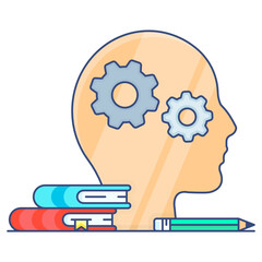 Poster - 
Gears inside brain with books depicting knowledge management system icon
