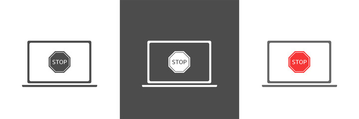 Poster - Desktop Computer Laptop Solid Icon .No Not Allowed Sign. Restricted and Prohibition Forbidden Access
