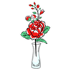 Beautiful rose bouquet flowers and green leaves growth on white background,hand drawn,creative with illustration in flat design.Floral pattern,decorative series for wallpaper.Valentine day concept.