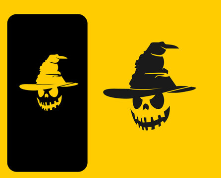 halloween Spooky skull head wearing magician hat logo design concept.clip art,