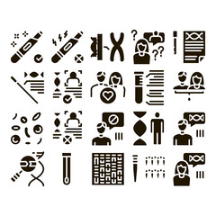 Poster - paternity test dna glyph set vector thin line. man and woman silhouette, chemistry laboratory test a