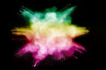 Wall Mural - abstract multicolor powder on black background. holi festival.