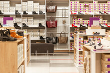 Shoe Store Interior. New Collection And Sale Of Women's Shoes.