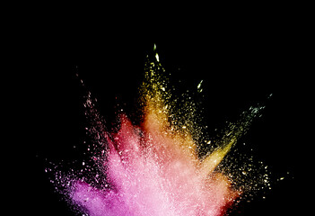 Wall Mural - abstract multicolor powder on black background. holi festival.