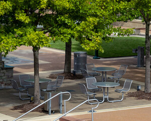 Wall Mural - outdoor seating at a public park in the Woodlands, TX.