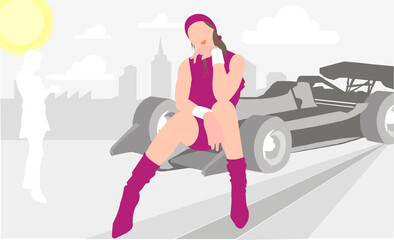 Wall Mural - Woman sitting on a car