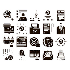 Poster - Job Hunting Collection Elements Vector Icons Set Thin Line. Hunting Business People And Recruitment Candidate, Team Work And Partnership Glyph Pictograms Black Illustrations