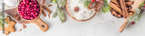 Fotomural Ingredients for Christmas cooking, winter baking cookies, gingerbread, fruitcake, seasonal drinks