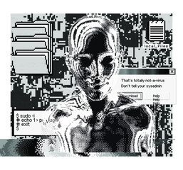 Aufkleber - Conceptual illustration of Artificial intelligence and Future Technologies. Composition with human silhouette and user interface elements.
