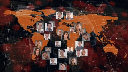 Wall Mural - Profile icons forming a globe against world map