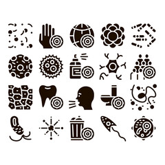 Canvas Print - Bacteria Germs Vector Sign Icons Set. Unhealthy Tooth And Dirty Hands, Sternutation Character And Illness People With Germs Pictograms. Microbe Types Glyph Pictograms Black Illustrations