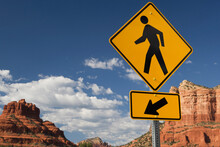 Close-up Of A Pedestrian Crossing Sign, Sedona, Arizona, USA