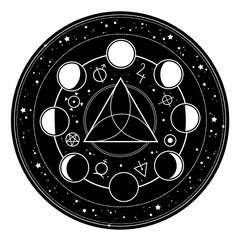 round frame with alchemical magic signs