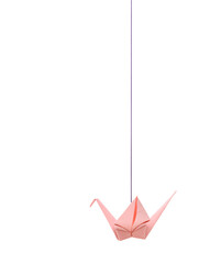 Wall Mural - origami pink bird hanging with string white background