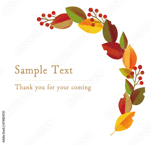 秋 バイカラーの紅葉した葉っぱと木の実の水彩 切り絵風イラスト フレーム Ilustracion De Stock Adobe Stock