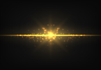 Aufkleber - Shiny golden neon line. Magic gold glowing light effect. Luminous trail. Vector yellow shimmer ray on black background