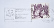 stamp briefmarke retro vintage gestempelt used frankiert post letter mail brief Schweiz Helvetia slogan werbung panda WWF 70 processione di mendrisio pferd kardinal