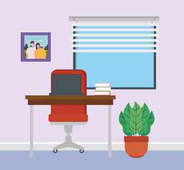 Canvas Print - scene of interior office in home vector illustration design