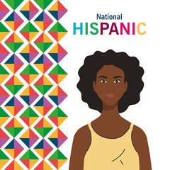 Wall Mural - national hispanic heritage month, with cute woman afro vector illustration design