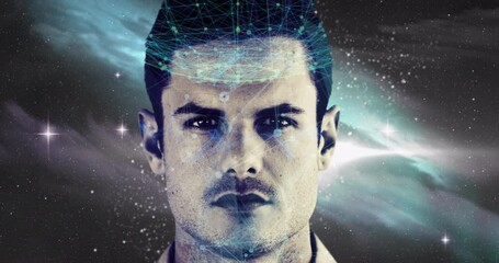 Poster - Network of connections over man against space