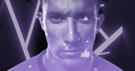 Poster - Digital icons over man against black background