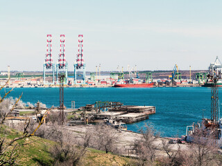 Odessa, Ukraine - March 21, 2019: Industrial and trade terminal in the seaport near Odessa, Ukraine