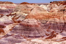 Scenic View Of Mountainous Landscape In The Painted Desert In Arizona, USA With Colorful Strata On Mountains.