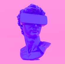 3d Render Of The Statue Wearing Virtual Reality Glasses.